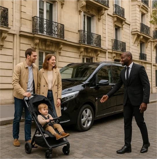 Chauffeur helping with stroller
