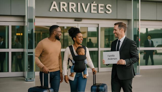 Famille accueillie à l'aéroport de Beauvais par chauffeur privé Lajoieway