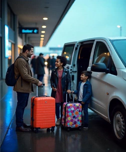 Family private car with children
