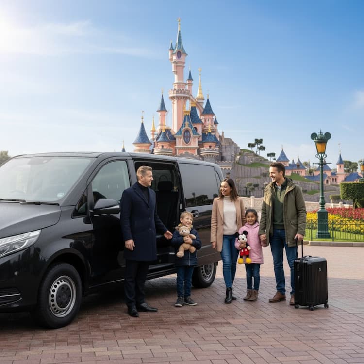 Family arriving at Disneyland Paris by Lajoieway private transfer