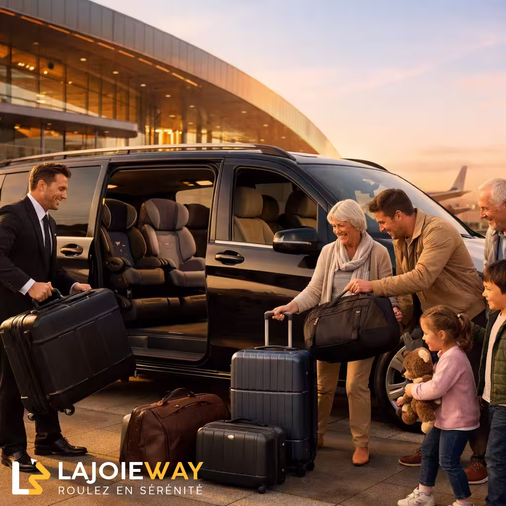 Taxi van Paris aéroport - Famille devant van Lajoieway