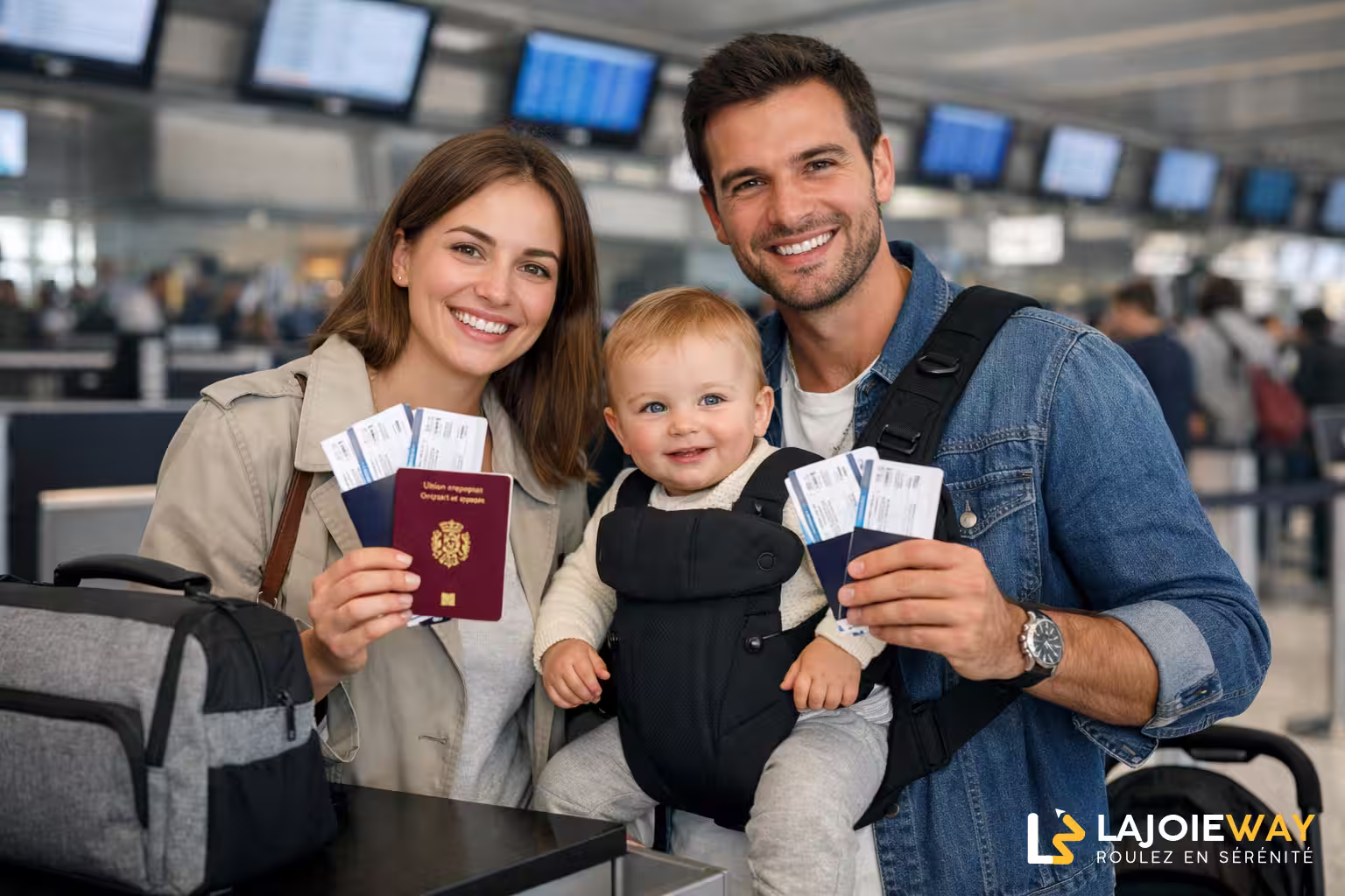 Family travel adventure at airport