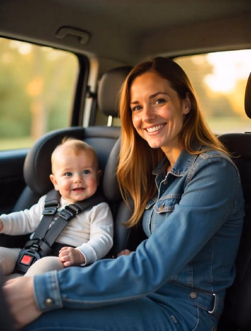 Family private car with secure baby car seat in Paris - Lajoieway