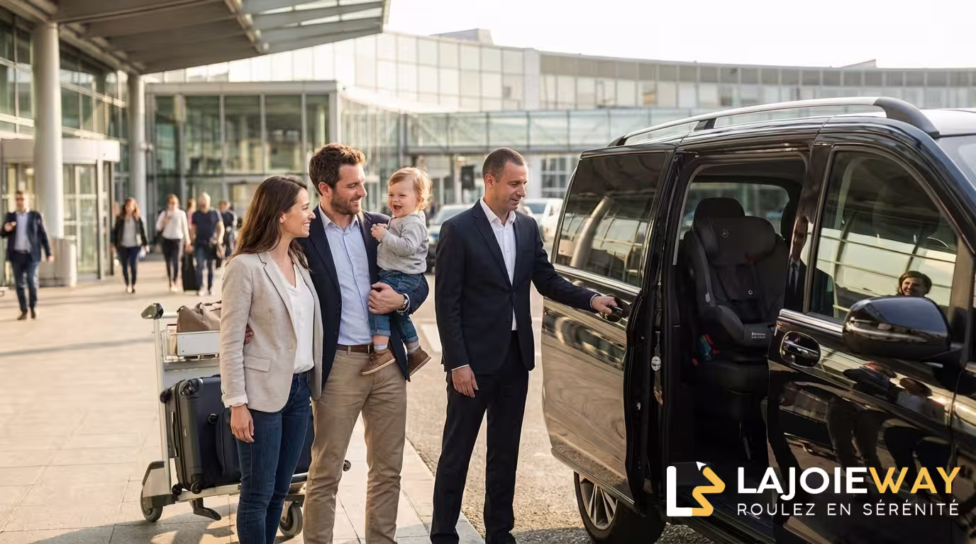 Professional driver welcoming family